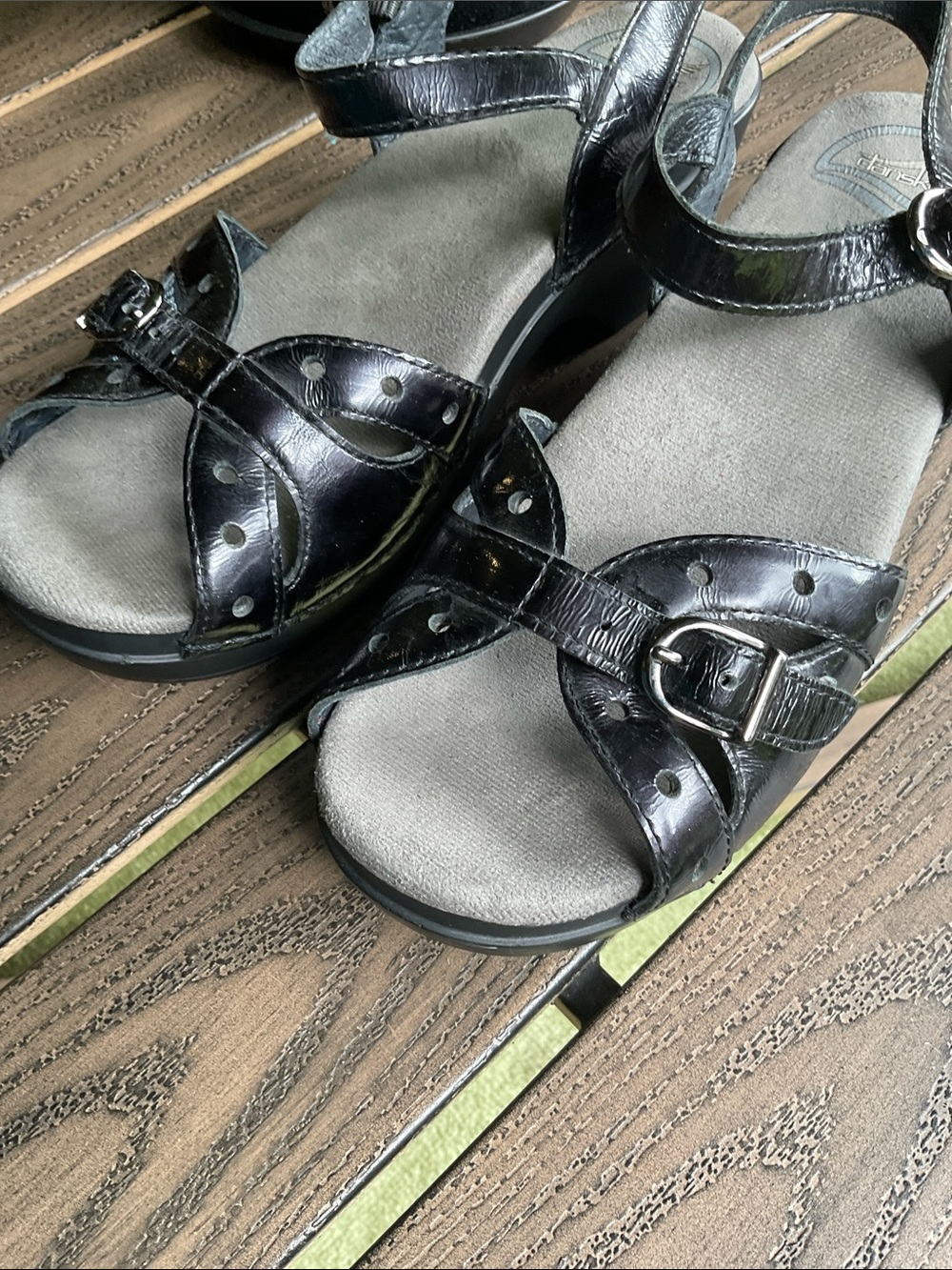 Dansko Leather Black Women's Wedge Sandals - Picture 5 of 6